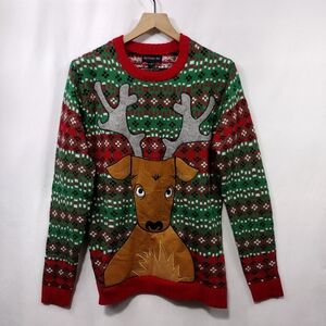 Blizzard Bay Ugly Christmas Sweater Reindeer Mens S Multicolor Holiday Winter